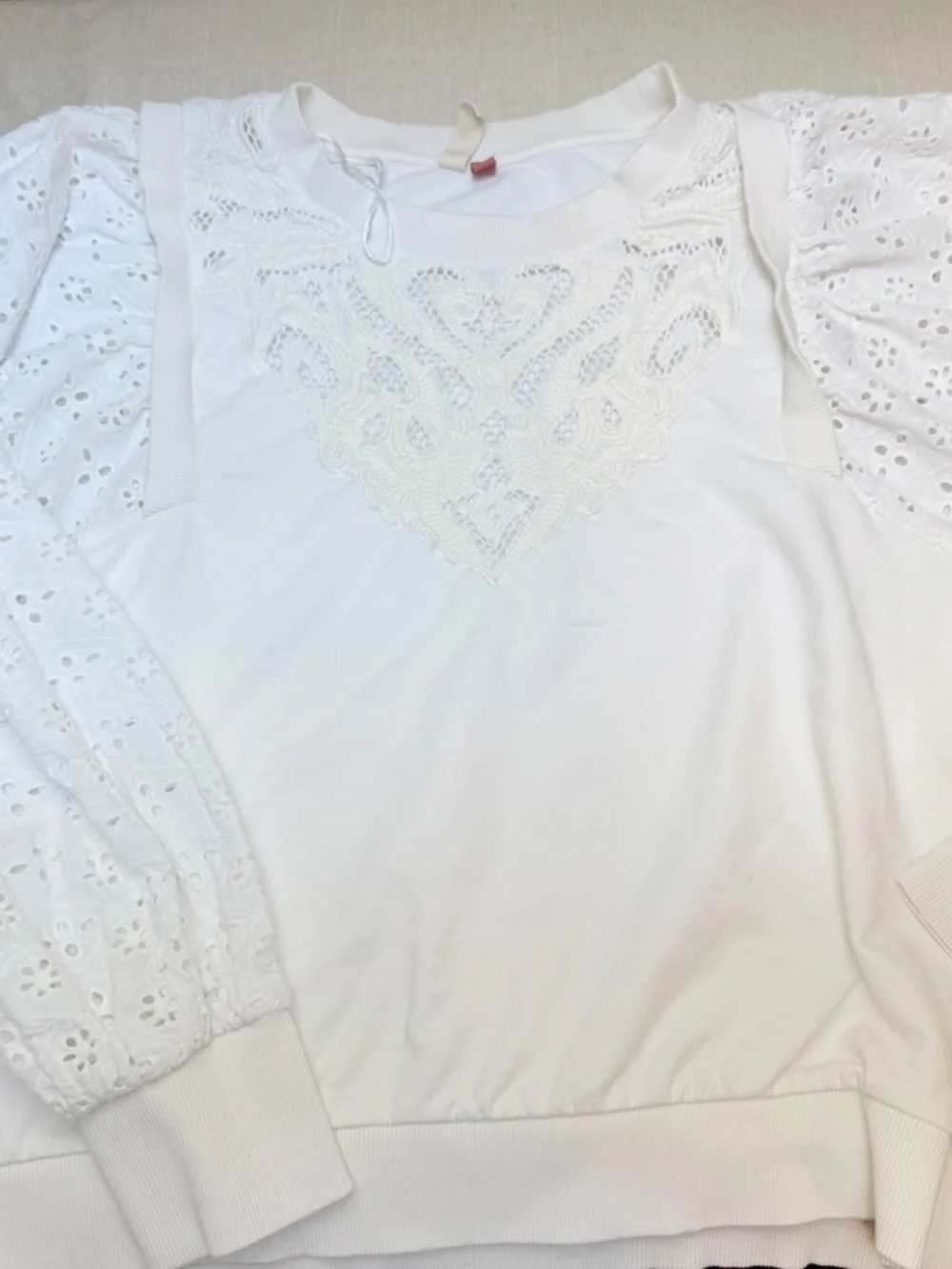 Anthropologie Pilcro Ecru and White Eyelet Sweatshirt Top Size M